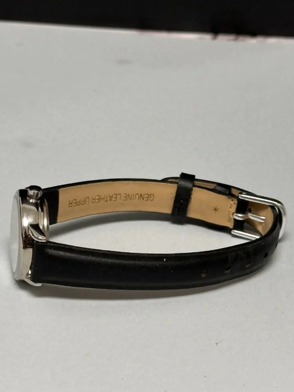 Timex Indiglo Watch Women Silver Tone Black Leather Band New Battery 8.5